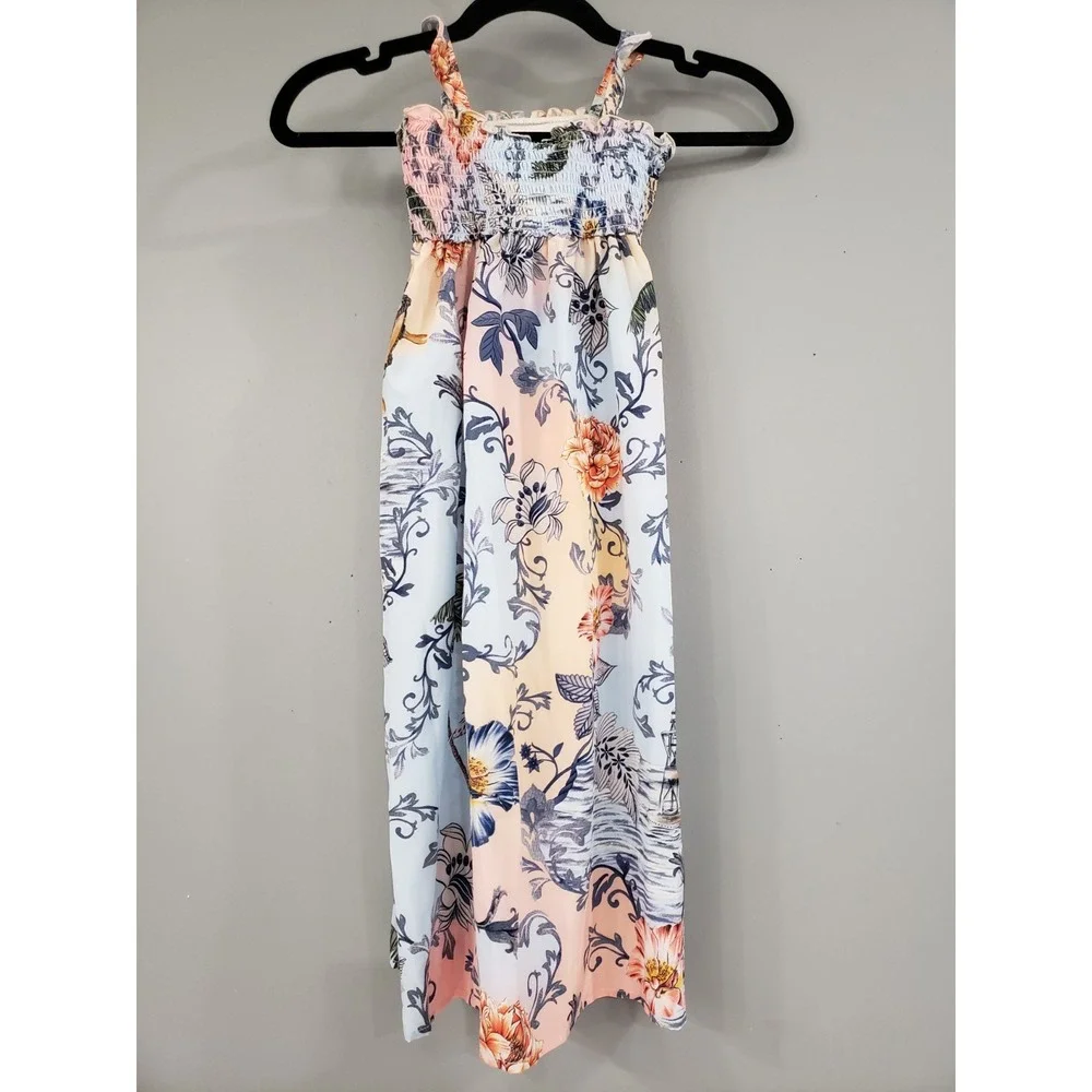 NEW SZ 2 Agua Bendita Girls Danna Kai Floral Smocked Maxi Dress tropical COASTAL